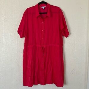 Nine West Dark Coral Button Front Tie Waist Dress, 2X